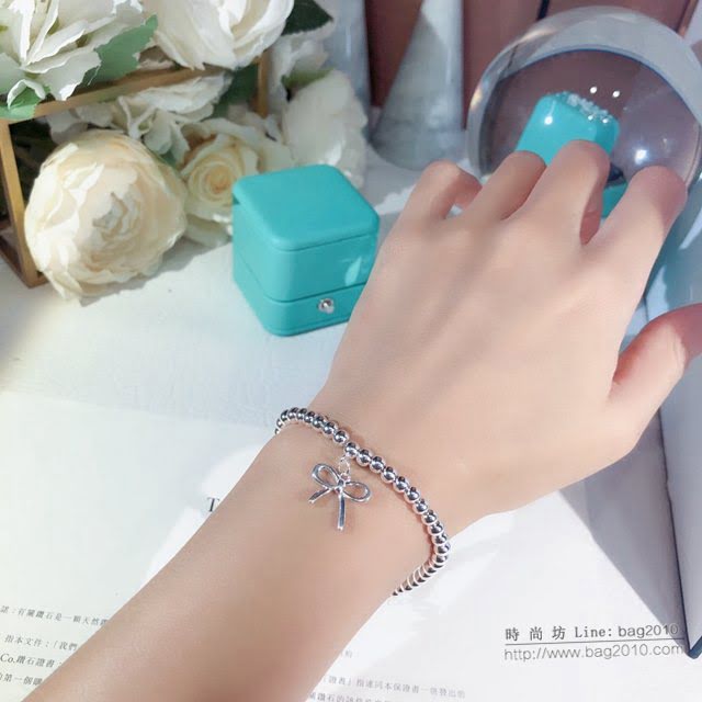 Tiffany純銀飾品 蒂芙尼女士專櫃爆款風蝴蝶結手鏈 蒂芙尼櫻花粉藍色雙心琺瑯手鏈  zgt1726